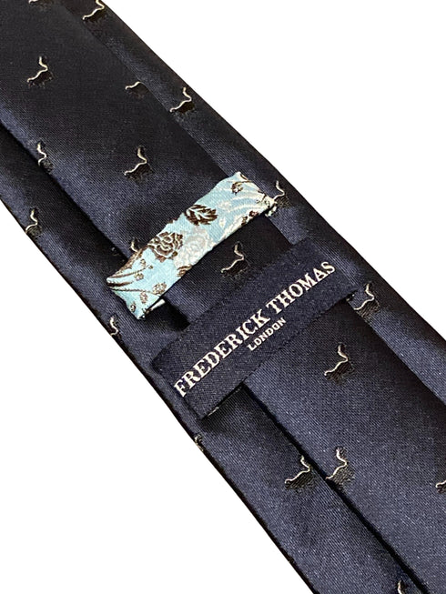 navy blue tie with skunk embroidered design